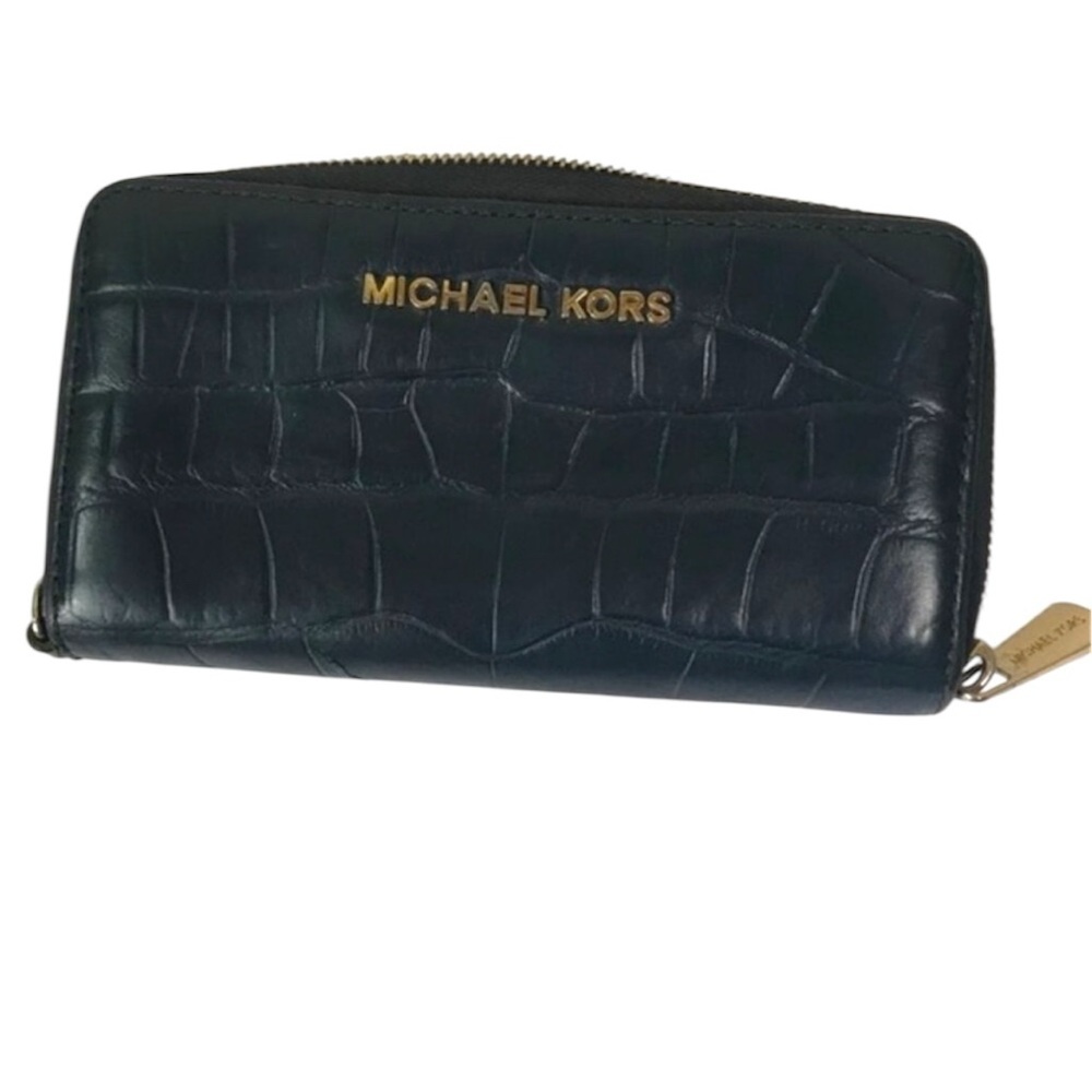 Michael Kors Leather Croc Animal Zippy Zip Wallet Phone Organizer Clutch Cards